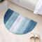 Stripe Pattern Non-Slip Microfiber Kitchen Floor Mat Semi Elliptical 50x80cm Absorbent Rug Light Blue