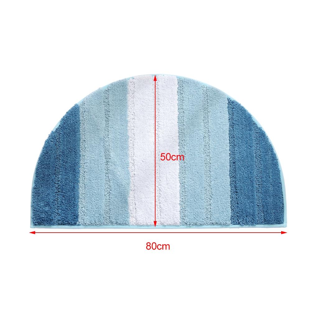 Stripe Pattern Non-Slip Microfiber Kitchen Floor Mat Semi Elliptical 50x80cm Absorbent Rug Light Blue