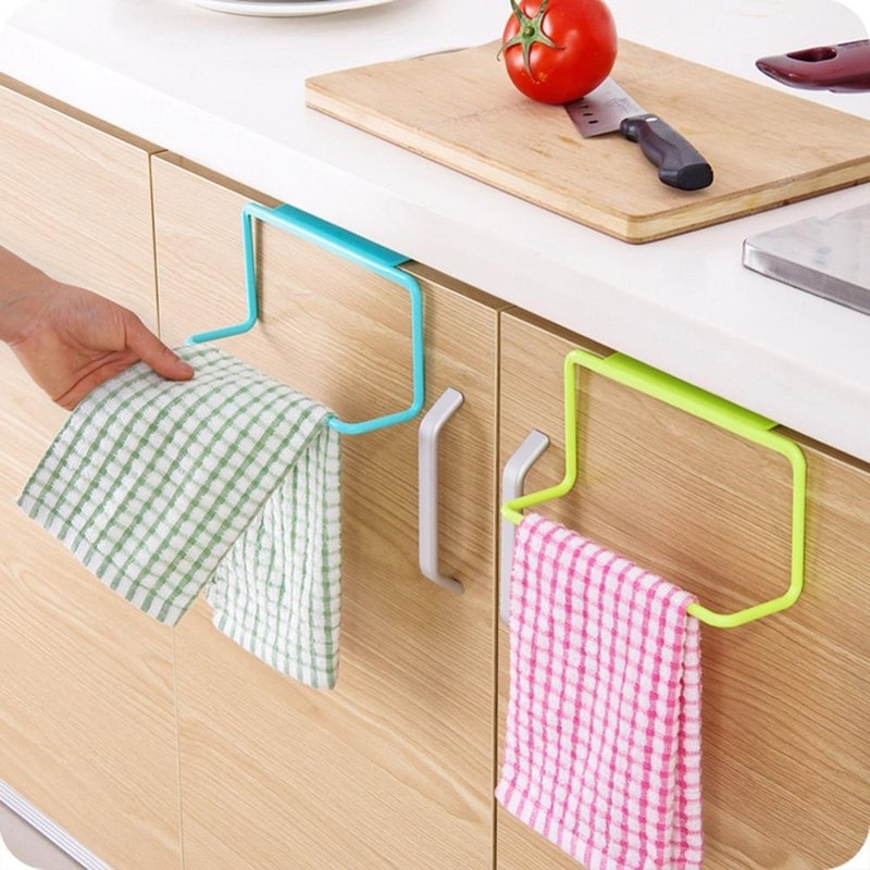 Cabinet Door Hanging Kitchen & Bathroom Towel Rack Organizer Holder, Space Saving Sponge Storage Rack