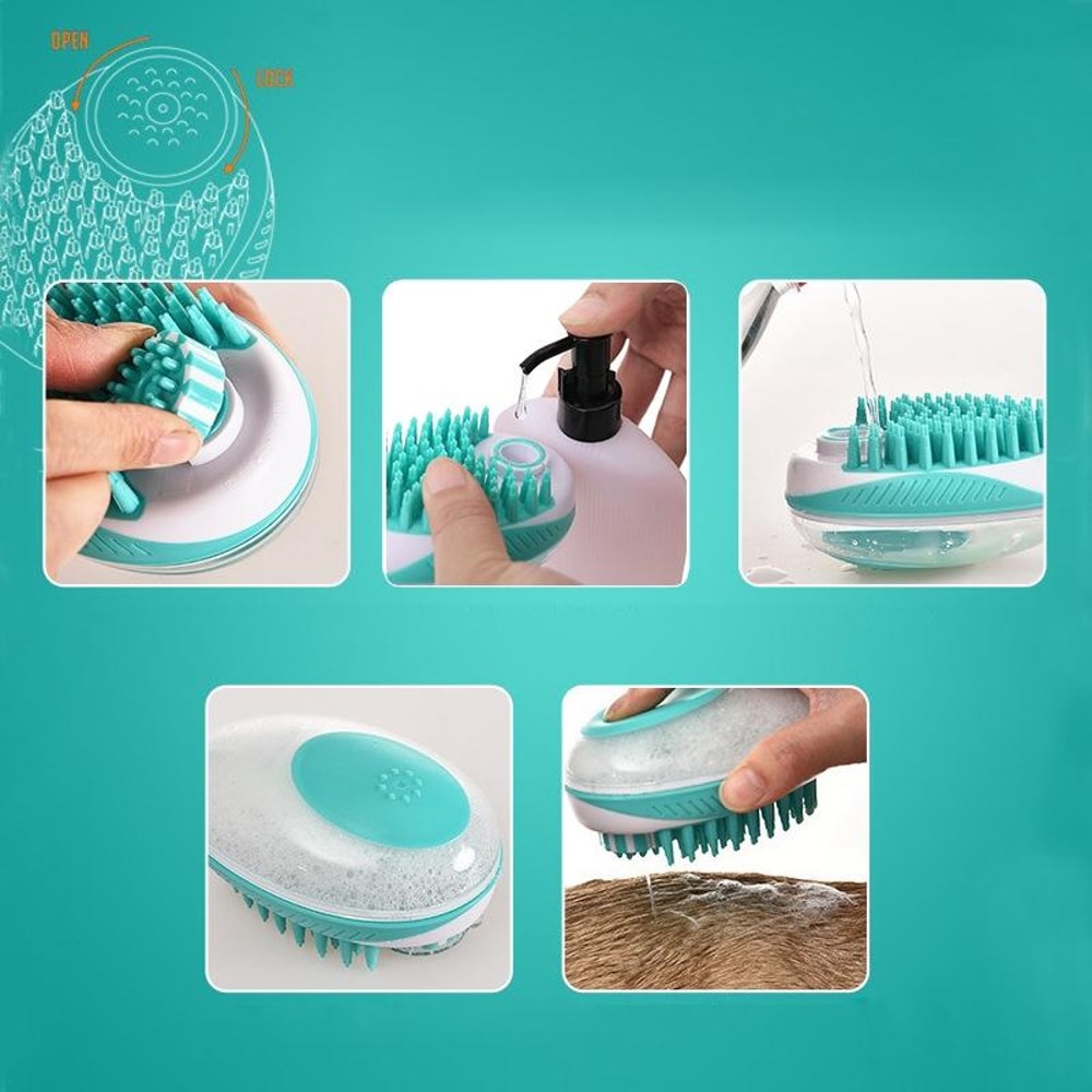 Dog Bath Brush With Shampoo Dispenser For Cats And Dogs 4