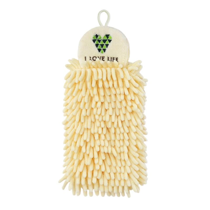 Cartoon Embroidered Quick Dry Hanging Kitchen Hand Towel Yellow Chenille Absorbent Kitchen Towel