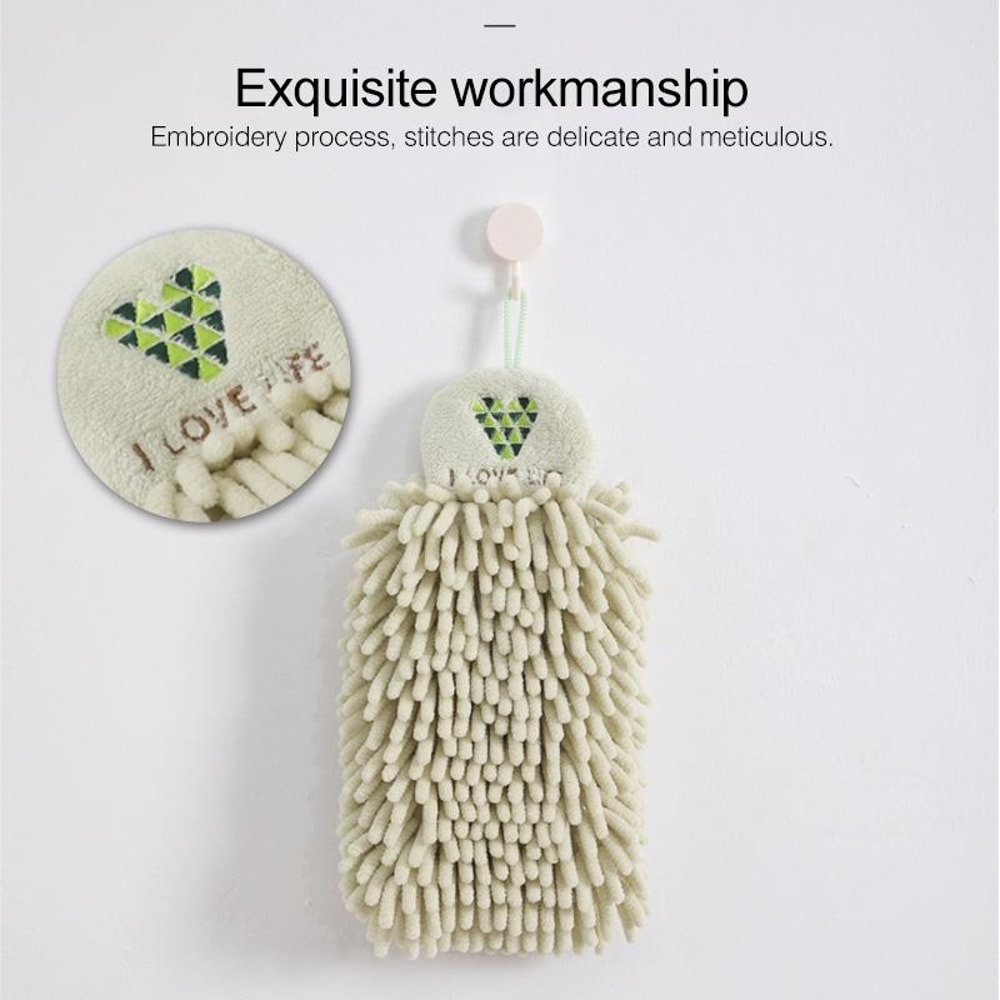 Cartoon Embroidered Quick Dry Hanging Kitchen Hand Towel Yellow Chenille Absorbent Kitchen Towel