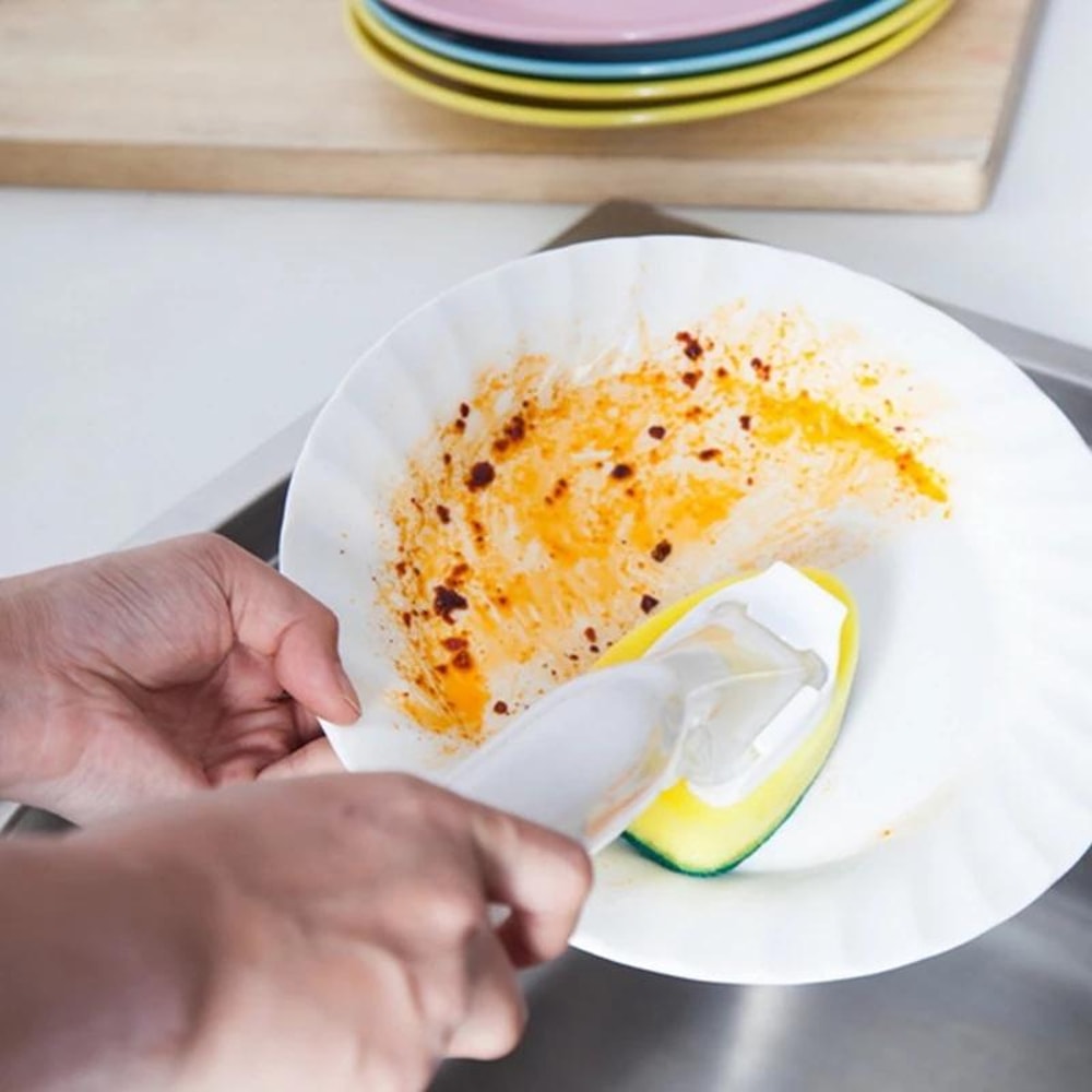 Soap Dispensing Dish Brush with Long Handle and Replaceable Sponge Kitchen Cleaning Tool