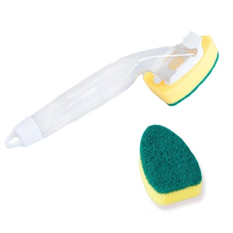 Soap Dispensing Dish Brush with Long Handle and Replaceable Sponge Kitchen Cleaning Tool