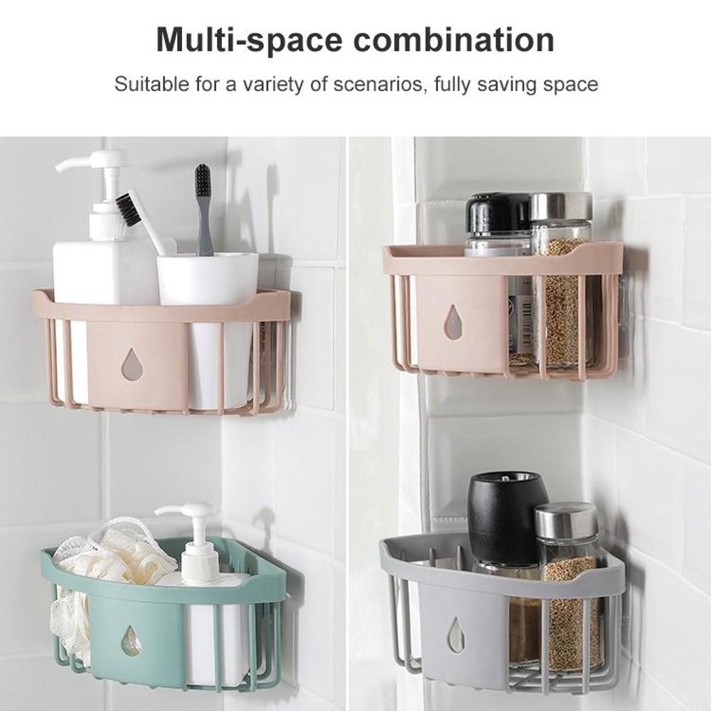 Triangle Wall Mounted Bathroom Kitchen Corner Storage Rack Adhesive Sink Organizer For Space Saving 1