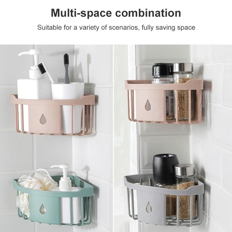 Triangle Wall Mounted Bathroom Kitchen Corner Storage Rack Adhesive Sink Organizer For Space Saving 1
