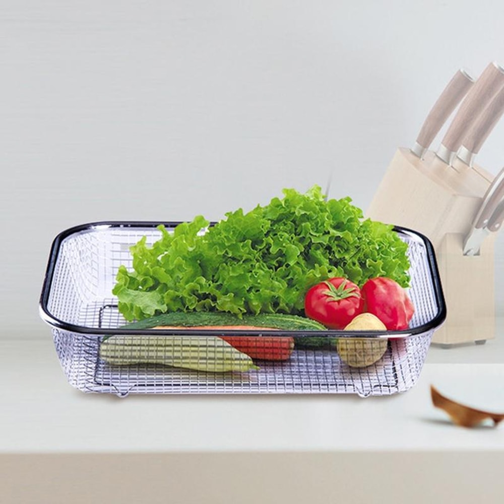 Stainless Steel Fruit and Vegetable Washing and Draining Basket Rectangular Kitchen Storage Colander