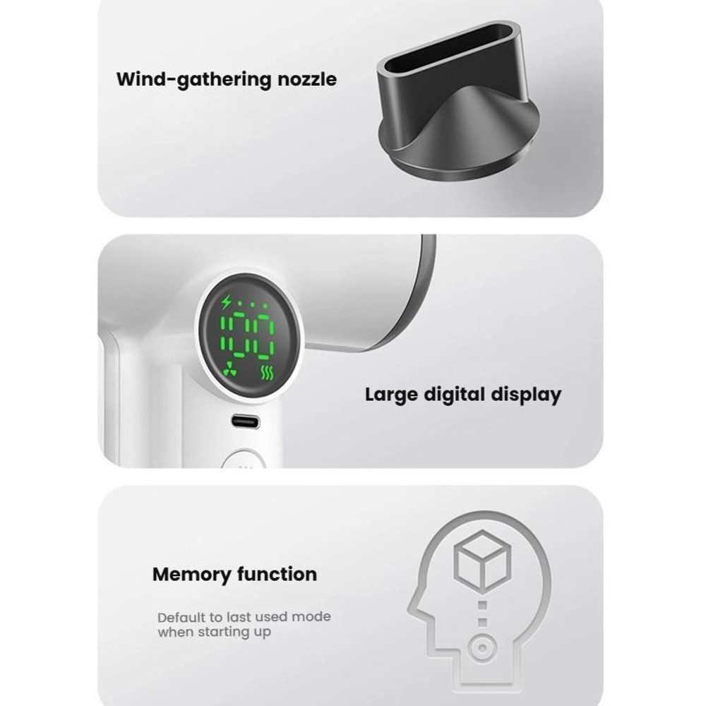 Cordless Wireless Hair Dryer With 30000 RPM Motor Adjustable Heat Airflow 10