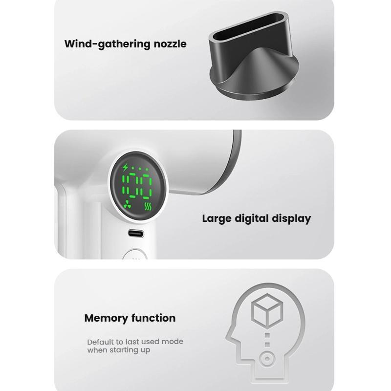 Cordless Wireless Hair Dryer With 30000 RPM Motor Adjustable Heat Airflow 10