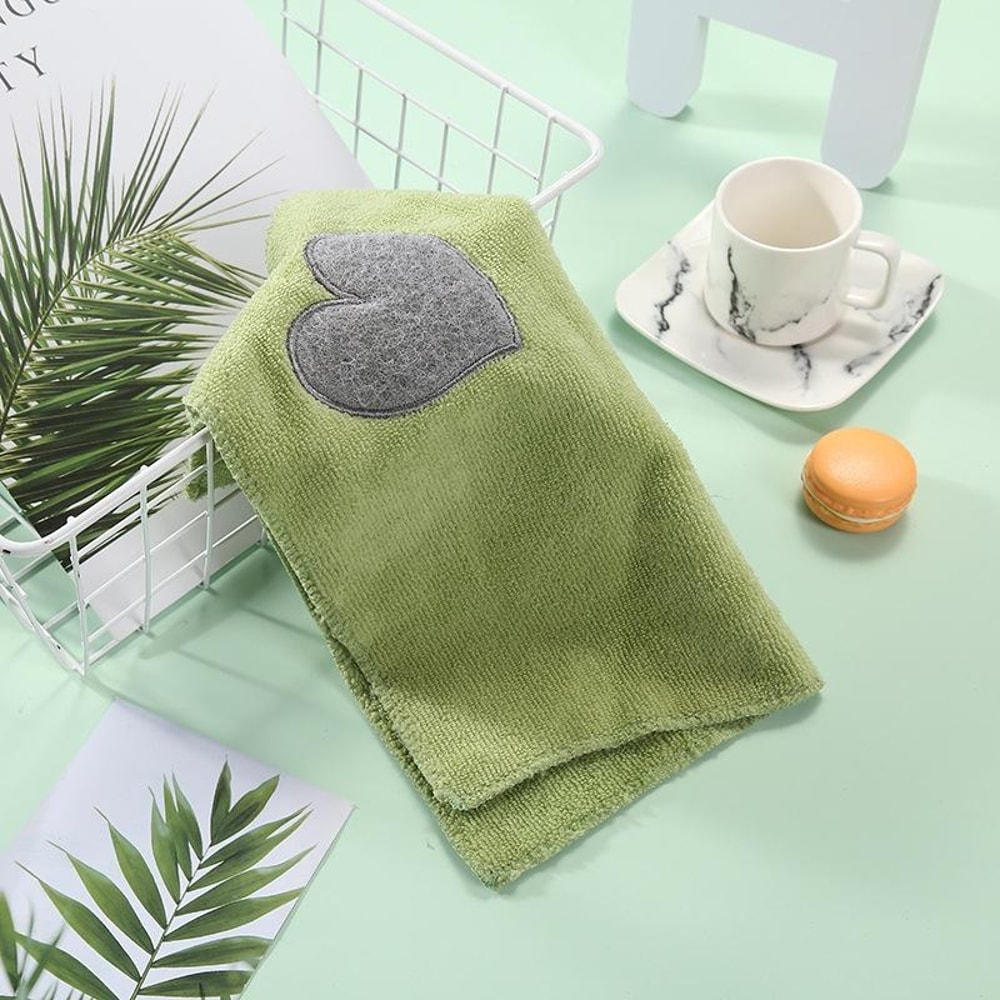 Cute Heart Pattern Microfiber Kitchen Hand Towel Super Absorbent Dish Cleaning Cloth For Home Use 0