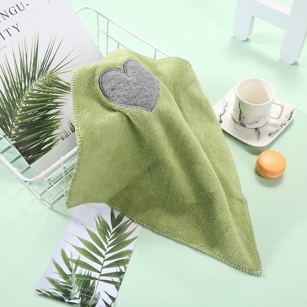 Cute Heart Pattern Microfiber Kitchen Hand Towel Super Absorbent Dish Cleaning Cloth For Home Use 1