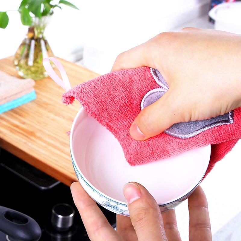 Cute Heart Pattern Microfiber Kitchen Hand Towel Super Absorbent Dish Cleaning Cloth For Home Use 7