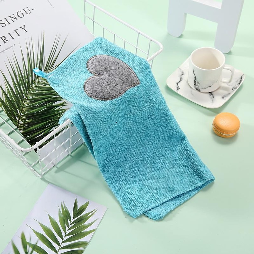 Cute Heart Pattern Microfiber Kitchen Hand Towel Super Absorbent Dish Cleaning Cloth For Home Use 2