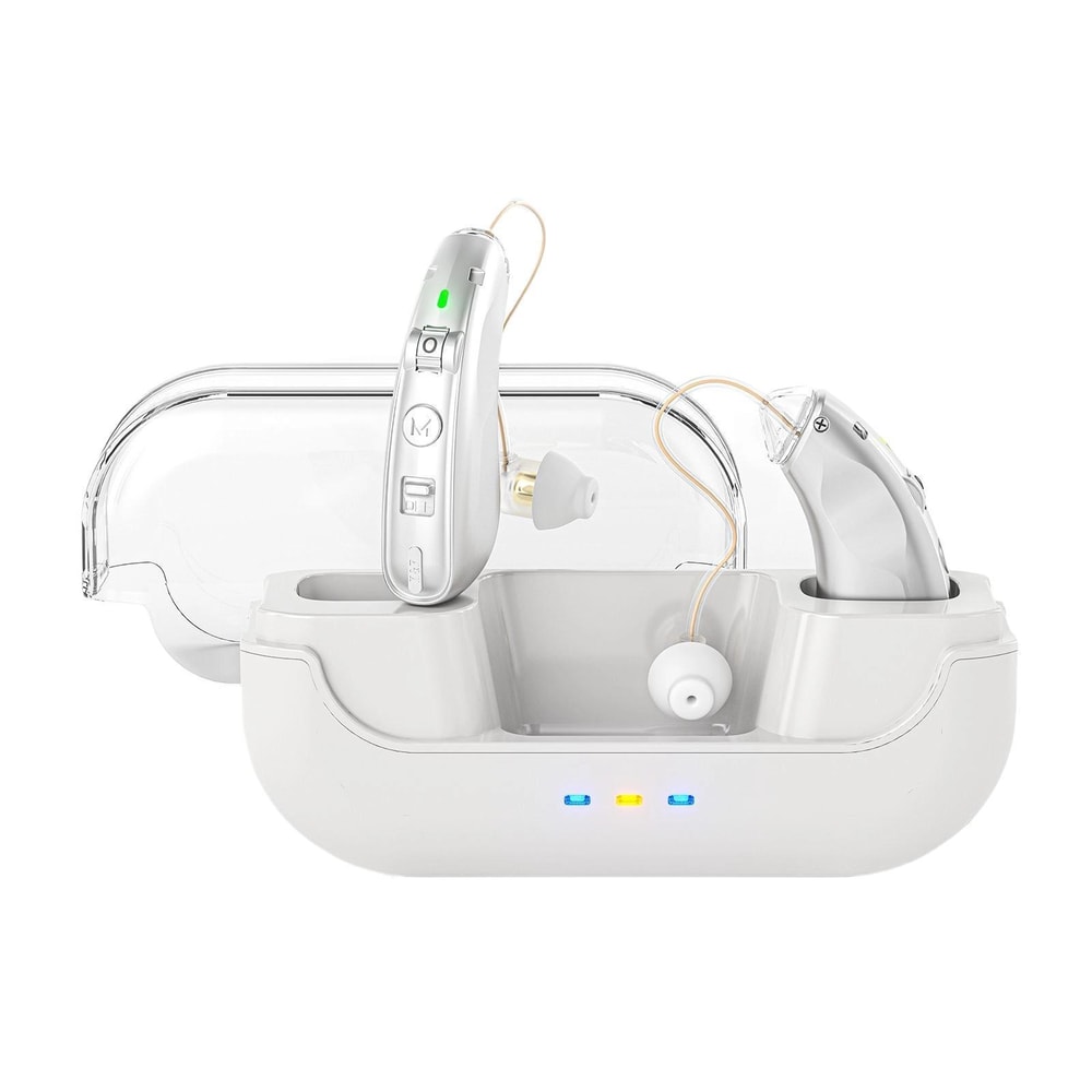 Smart BTE Hearing Aids With Charging Case Noise Cancelling Rechargeable Sound Amplifier 0