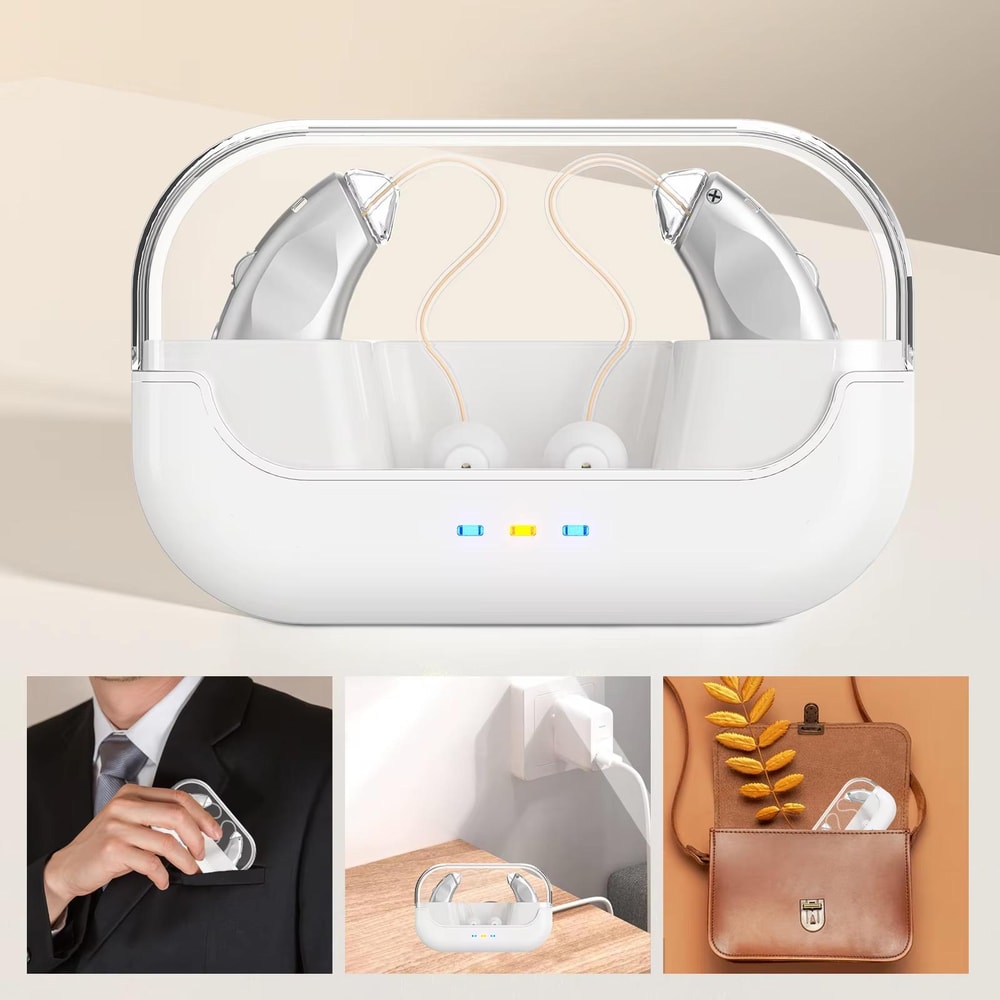 Smart BTE Hearing Aids With Charging Case Noise Cancelling Rechargeable Sound Amplifier 1