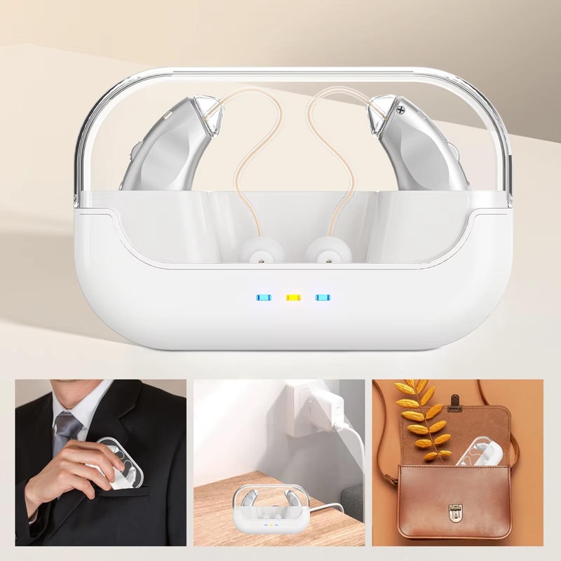 Smart BTE Hearing Aids With Charging Case Noise Cancelling Rechargeable Sound Amplifier 1