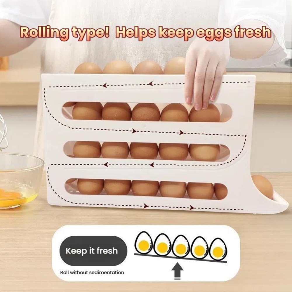 2pcsAutomatic Rolling Egg Holder Organizer For Fridge With 4 Layer Stackable Egg Tray 5