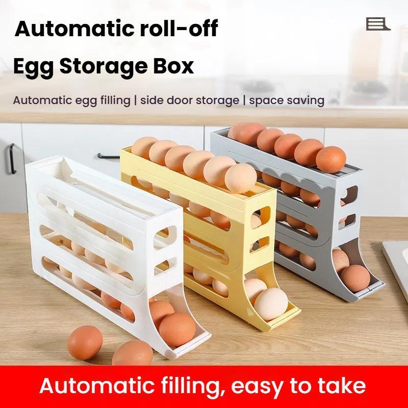 2pcsAutomatic Rolling Egg Holder Organizer For Fridge With 4 Layer Stackable Egg Tray 2