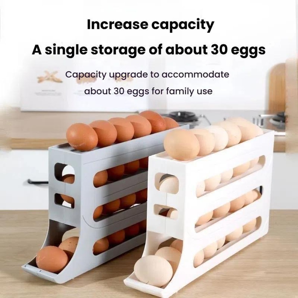 2pcsAutomatic Rolling Egg Holder Organizer For Fridge With 4 Layer Stackable Egg Tray 3