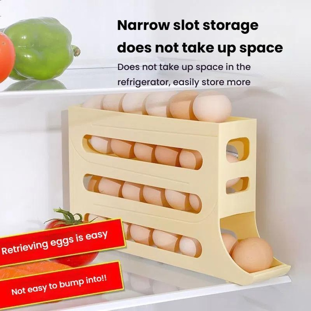 2pcsAutomatic Rolling Egg Holder Organizer For Fridge With 4 Layer Stackable Egg Tray 4