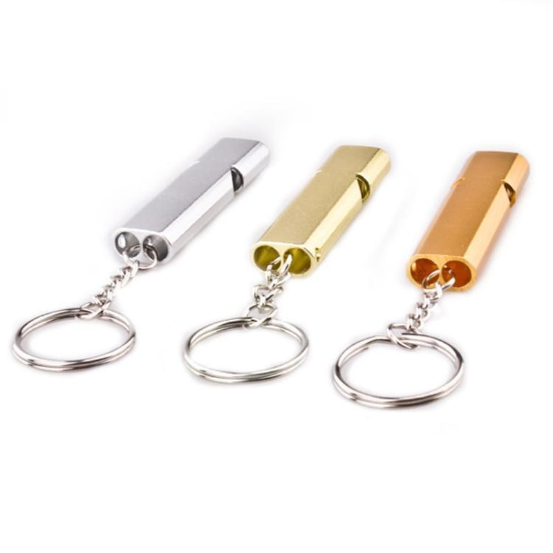 Aluminum Survival Whistle With Key Ring Loud Double Tube Emergency Safety Whistle For Kids Outdoor 0