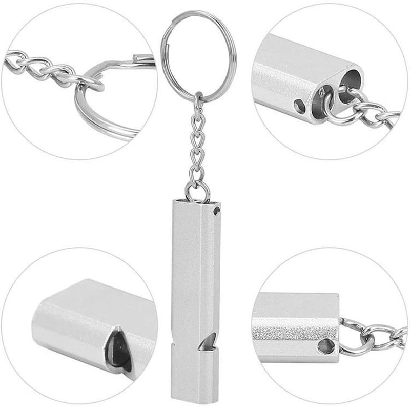 Aluminum Survival Whistle With Key Ring Loud Double Tube Emergency Safety Whistle For Kids Outdoor 2