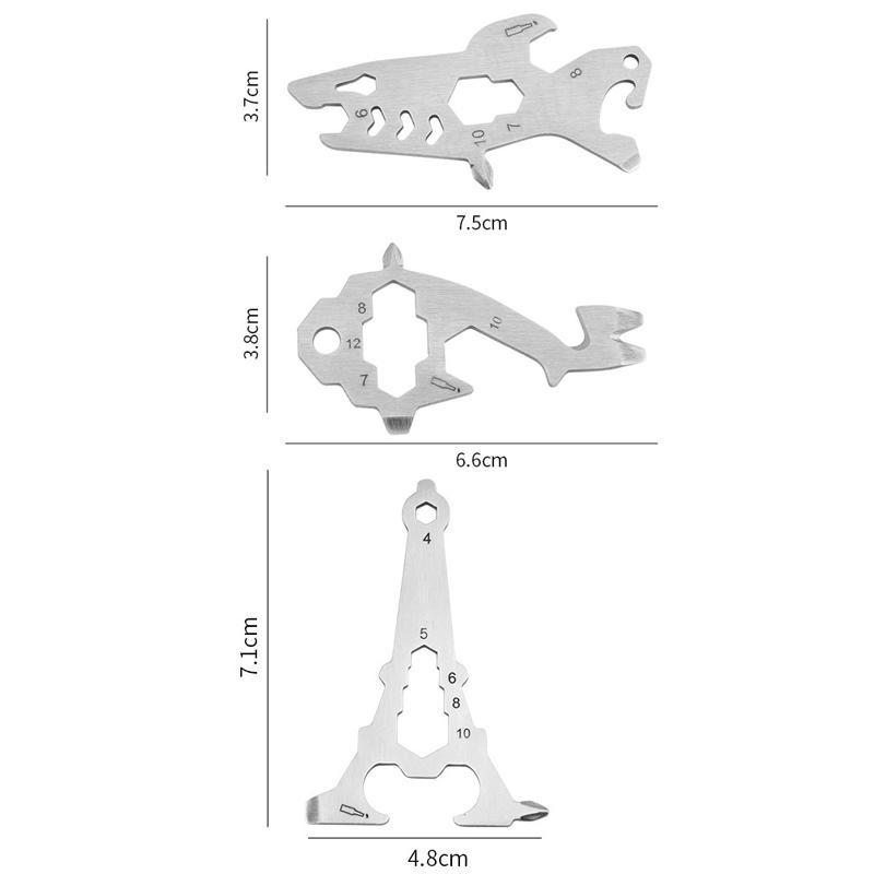 Shark Shape Multi Tool Card Stainless Steel Bottle Opener Tool Pocket EDC Survival Tool 2