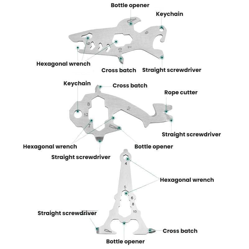 Shark Shape Multi Tool Card Stainless Steel Bottle Opener Tool Pocket EDC Survival Tool 3