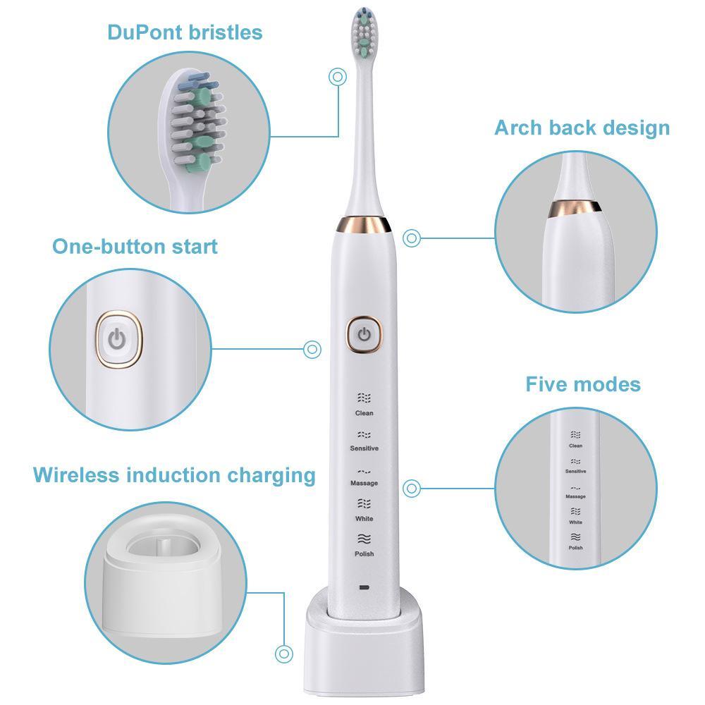 IPX7 Waterproof Sonic Electric Toothbrush With 8 Brush Heads And 5 Modes 3