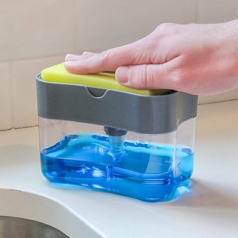 Kitchen Dish Soap Dispenser with Sponge Pump, Soap Scrubber & Liquid Detergent Organizer