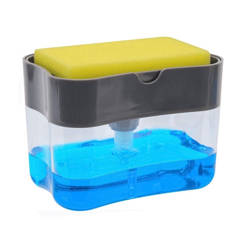 Kitchen Dish Soap Dispenser with Sponge Pump, Soap Scrubber & Liquid Detergent Organizer