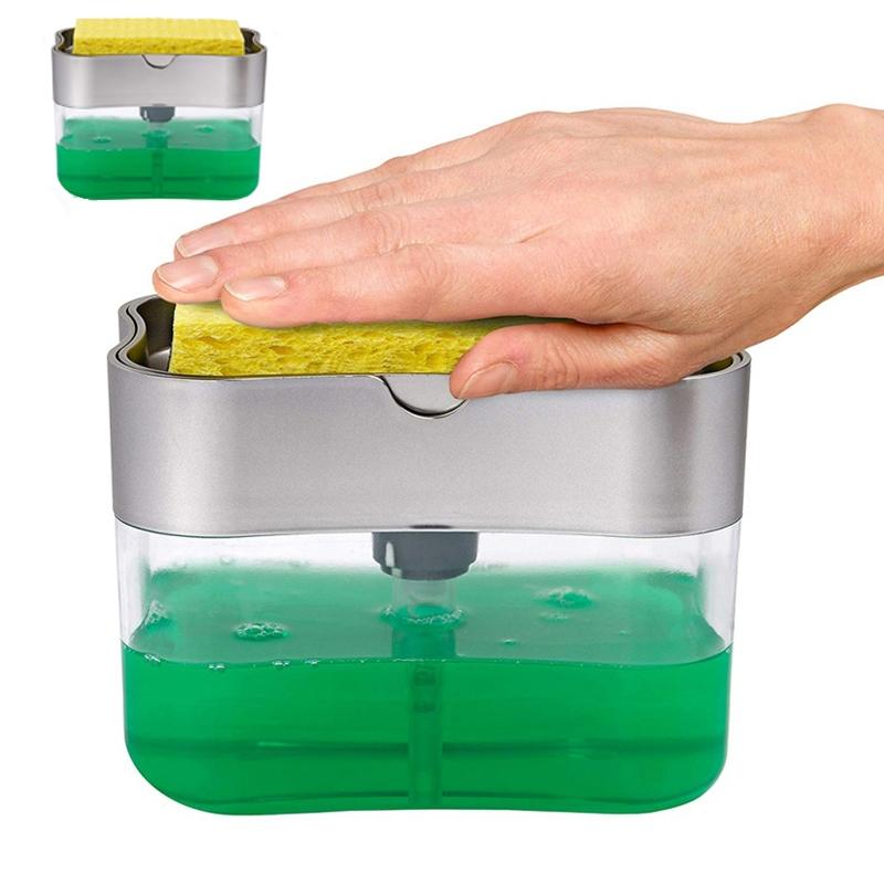 Kitchen Dish Soap Dispenser with Sponge Pump, Soap Scrubber & Liquid Detergent Organizer
