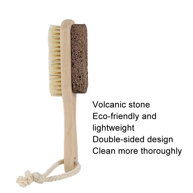 Wooden Foot Scrubber with Pumice Stone and Bristle Brush