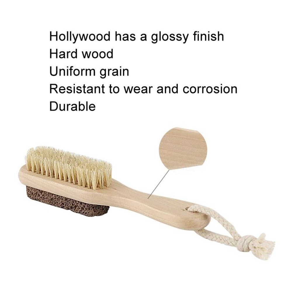Wooden Foot Scrubber with Pumice Stone and Bristle Brush