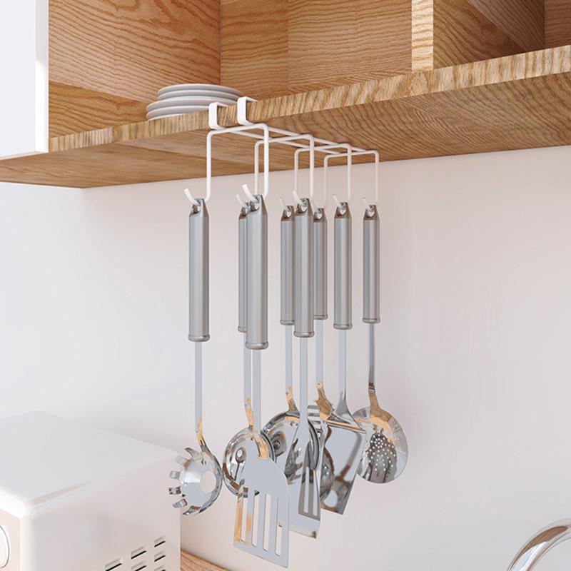 Nail-Free Under Cabinet Cup Holder Rack with 8 Hooks Kitchen Mug Storage Organizer Metal Partition Rack