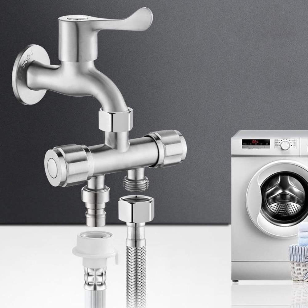 304 Stainless Steel Washing Machine Faucet Splitter Dual Outlet Adapter With Independent Valves 0