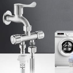 304 stainless steel washing machine faucet splitter dual outlet adapter with independent valves