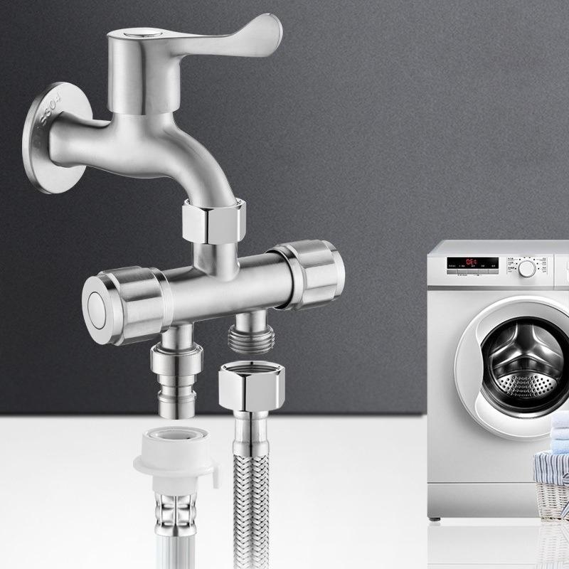 304 Stainless Steel Washing Machine Faucet Splitter Dual Outlet Adapter With Independent Valves 0