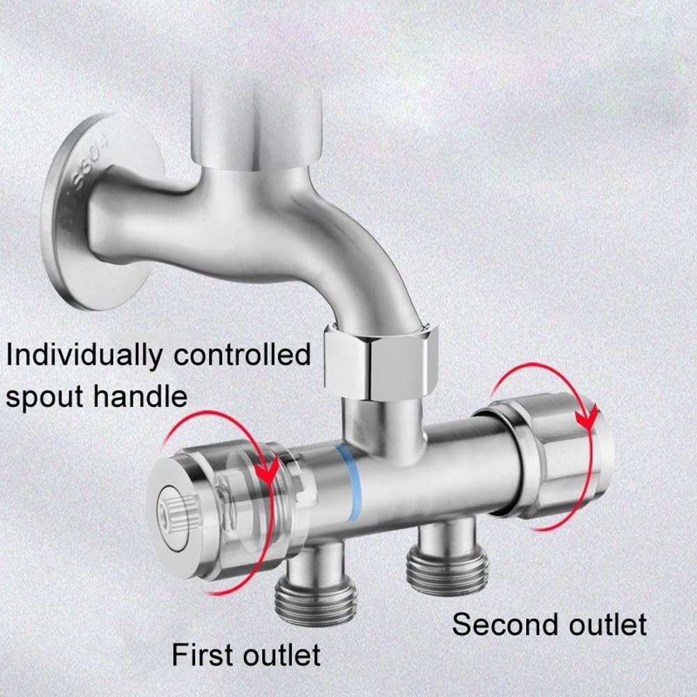 304 Stainless Steel Washing Machine Faucet Splitter Dual Outlet Adapter With Independent Valves 3