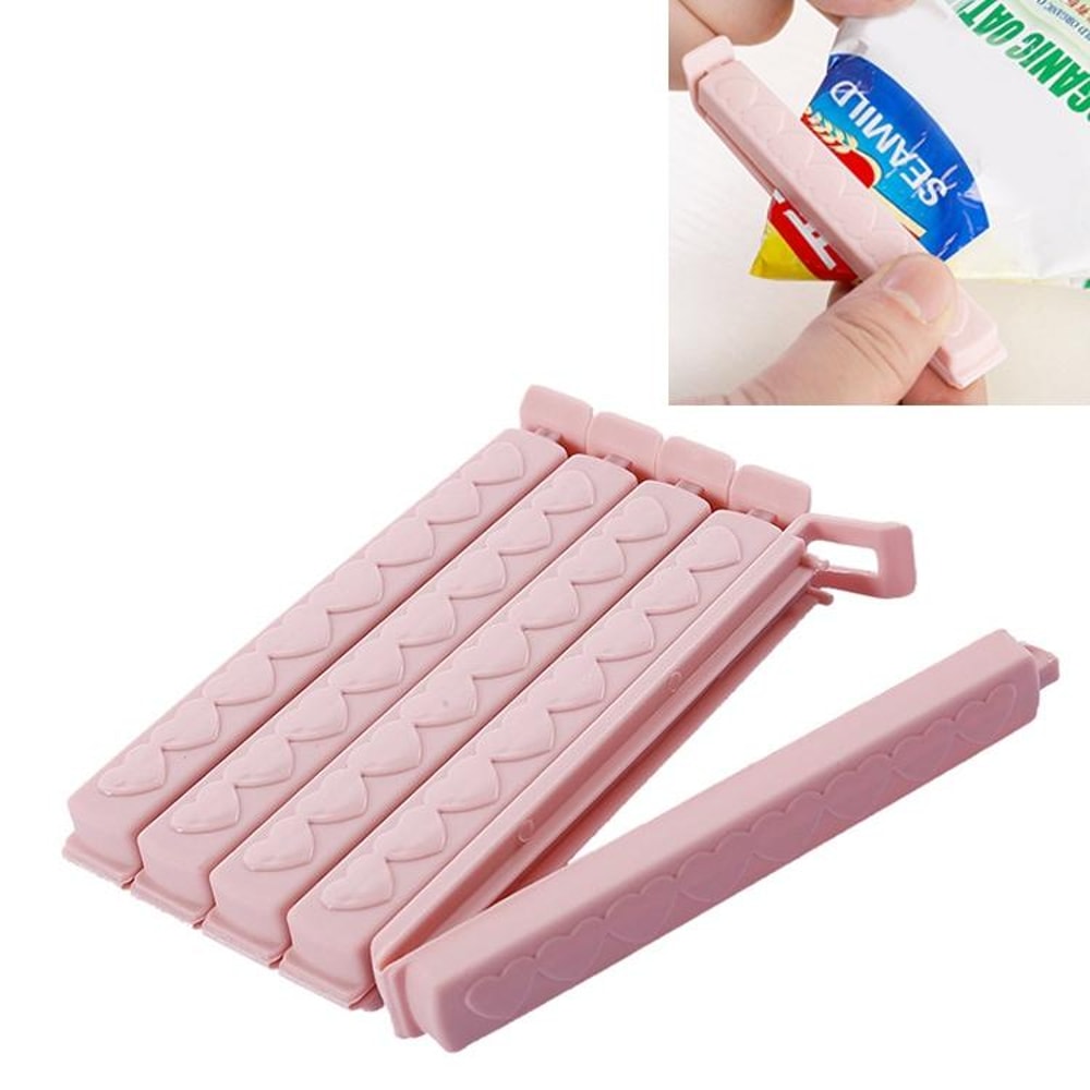 Pink Love Heart Snack Bag Clips, Plastic Food Storage Sealing Clips for Kitchen Snacks & Freshness