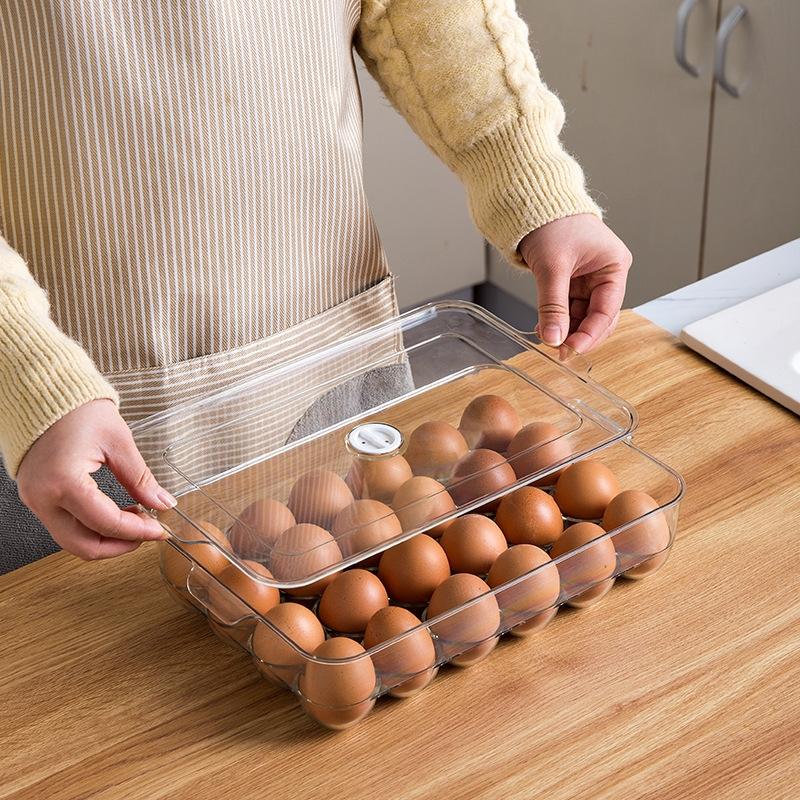 Stackable Egg Storage Box with Lid Refrigerator Egg Tray Organizer for Kitchen Fridge PET