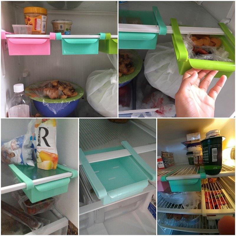 Multifunction Pull-Out Refrigerator Storage Rack & Fridge Freezer Drawer Organizer Shelf Holder