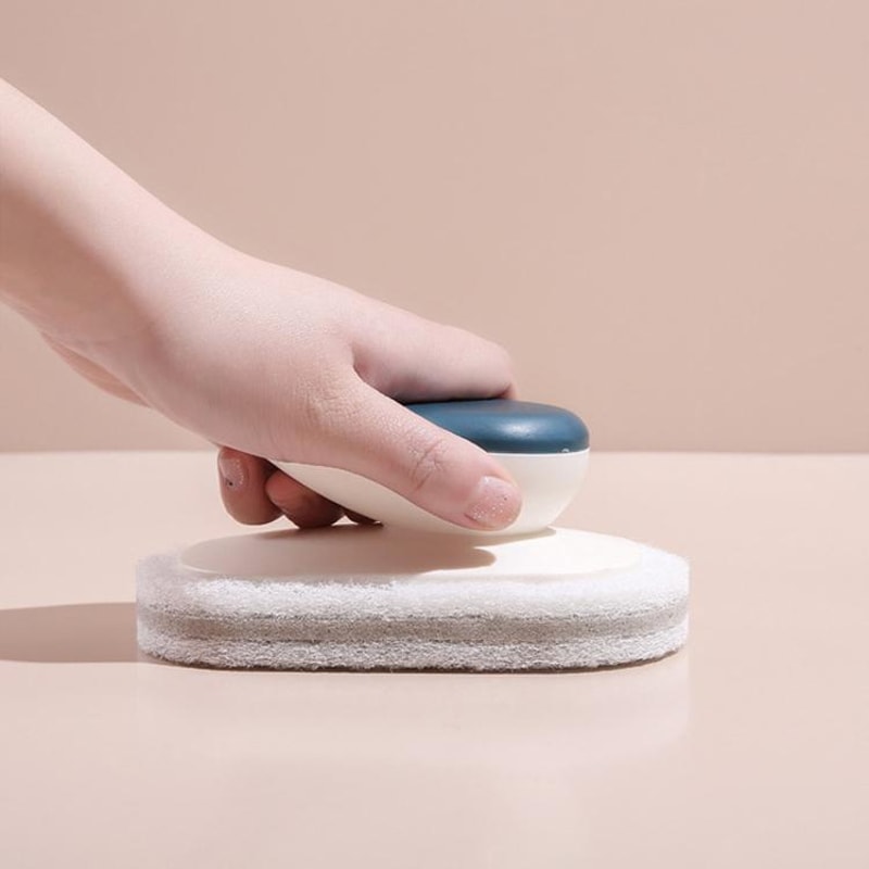 Multi-Function Sponge Dish Brush with Handle Kitchen Bathroom Cleaning Tool Non-Scratch Scouring Pad