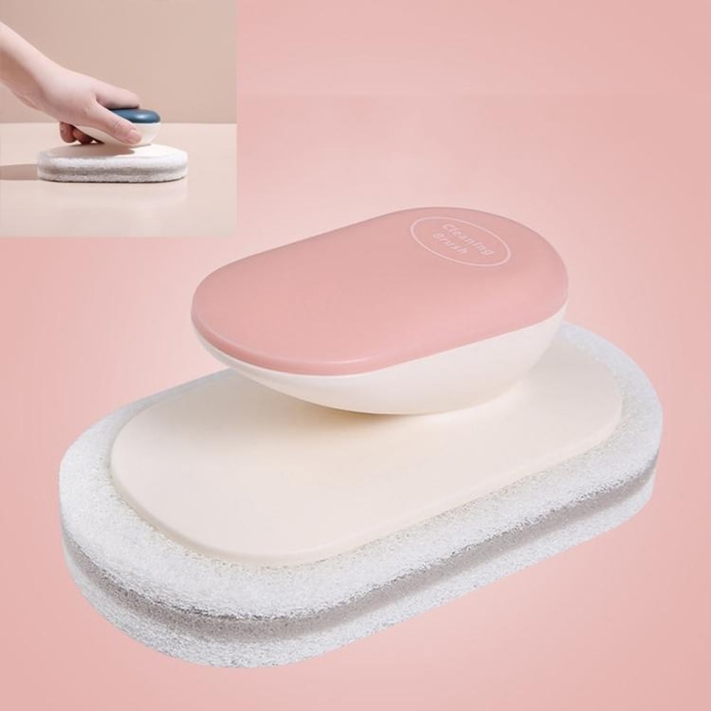 Multi-Function Sponge Dish Brush with Handle Kitchen Bathroom Cleaning Tool Non-Scratch Scouring Pad