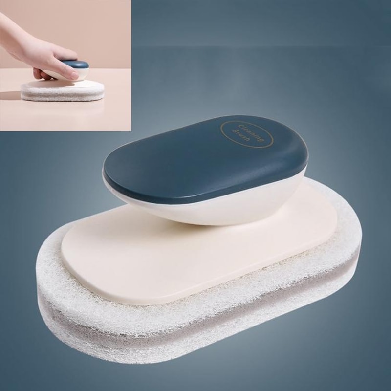 Multi-Function Sponge Dish Brush with Handle Kitchen Bathroom Cleaning Tool Non-Scratch Scouring Pad