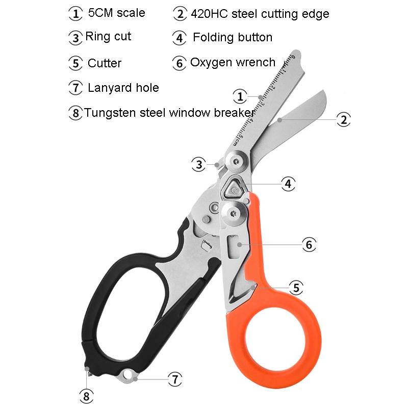 Multifunctional Outdoor First Aid Scissors With Seatbelt Cutter Glass Breaker 4
