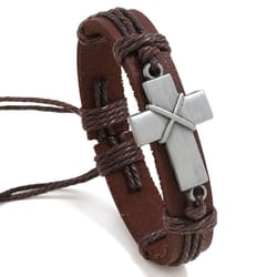 personalized cross leather bracelet adjustable braided wristband gift