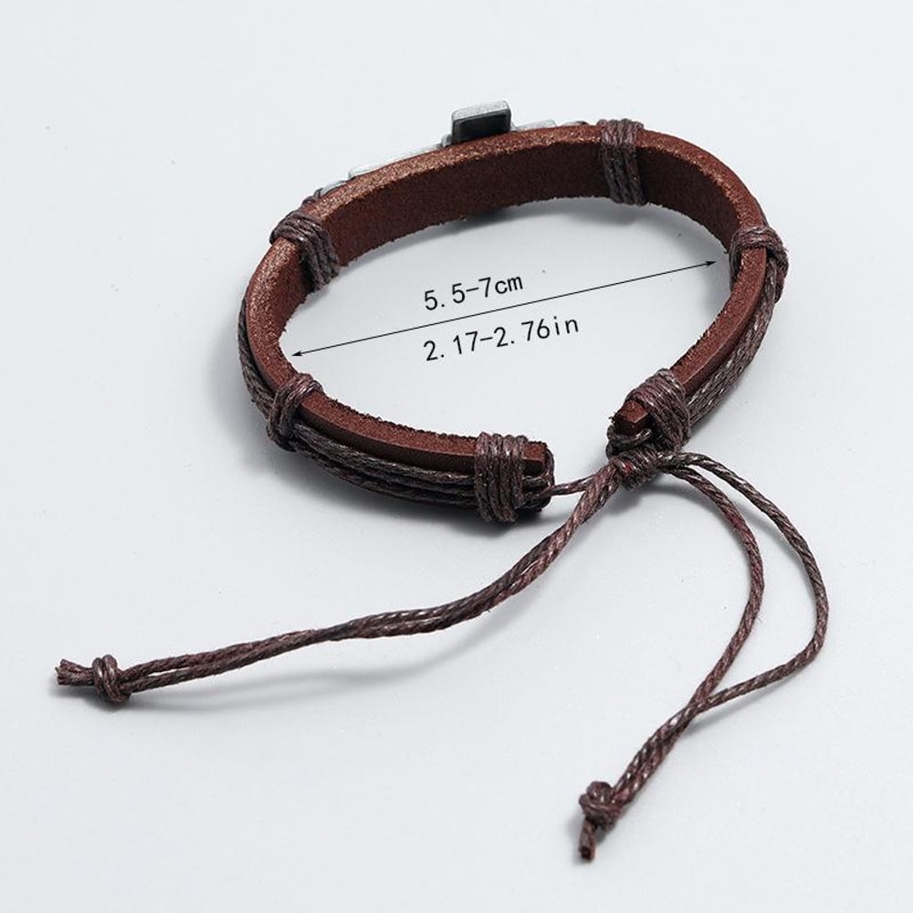 Personalized Cross Leather Bracelet Adjustable Braided Wristband Gift