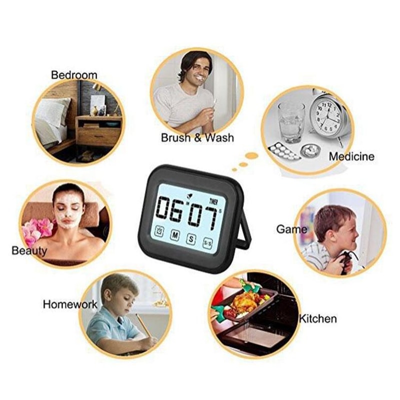 Digital Kitchen Timer Large LCD Touch Screen Alarm Clock with Night Light for Cooking Baking