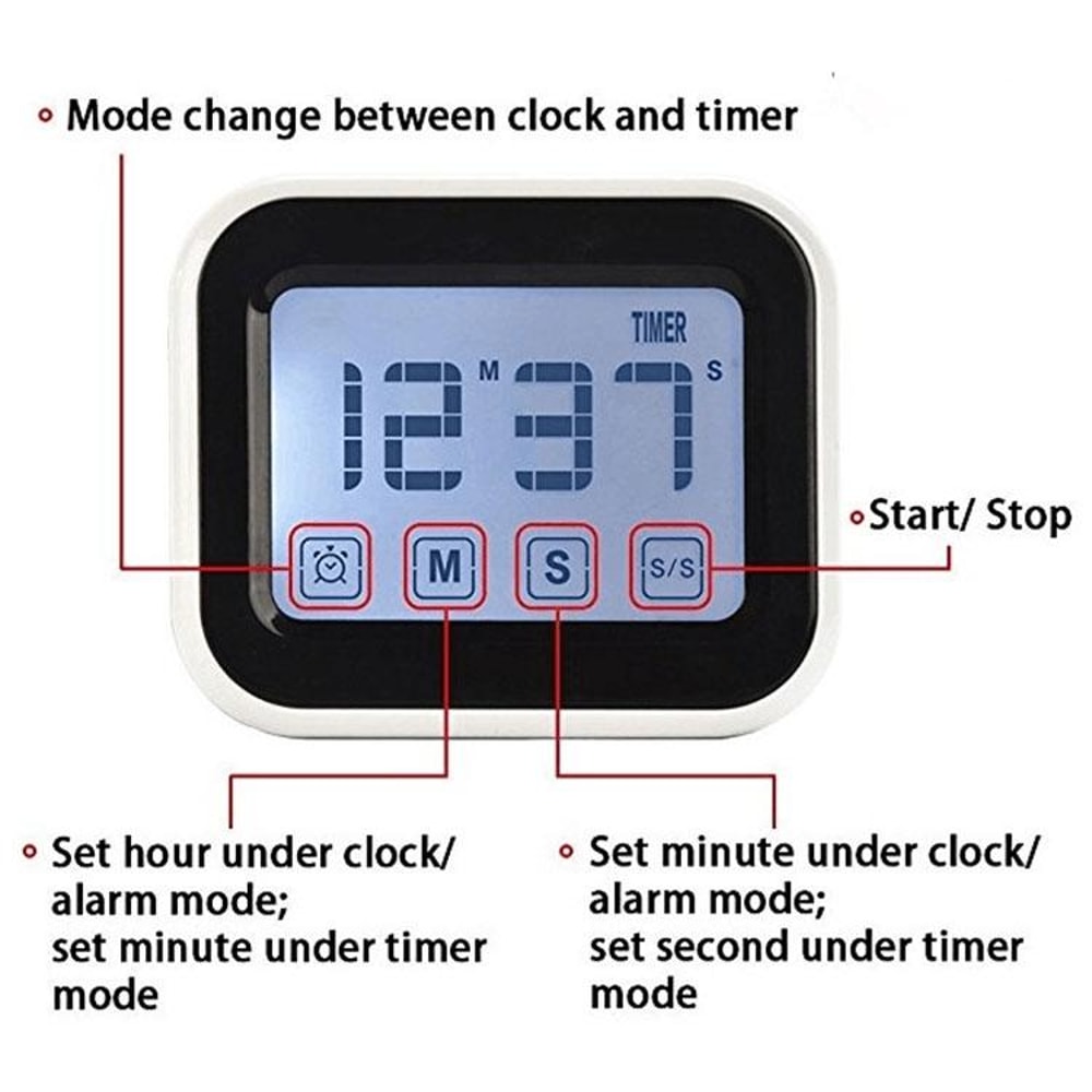 Digital Kitchen Timer Large LCD Touch Screen Alarm Clock with Night Light for Cooking Baking